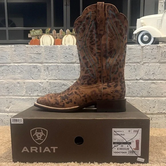Ariat Leopard Print Western Boots with Blue Highlights